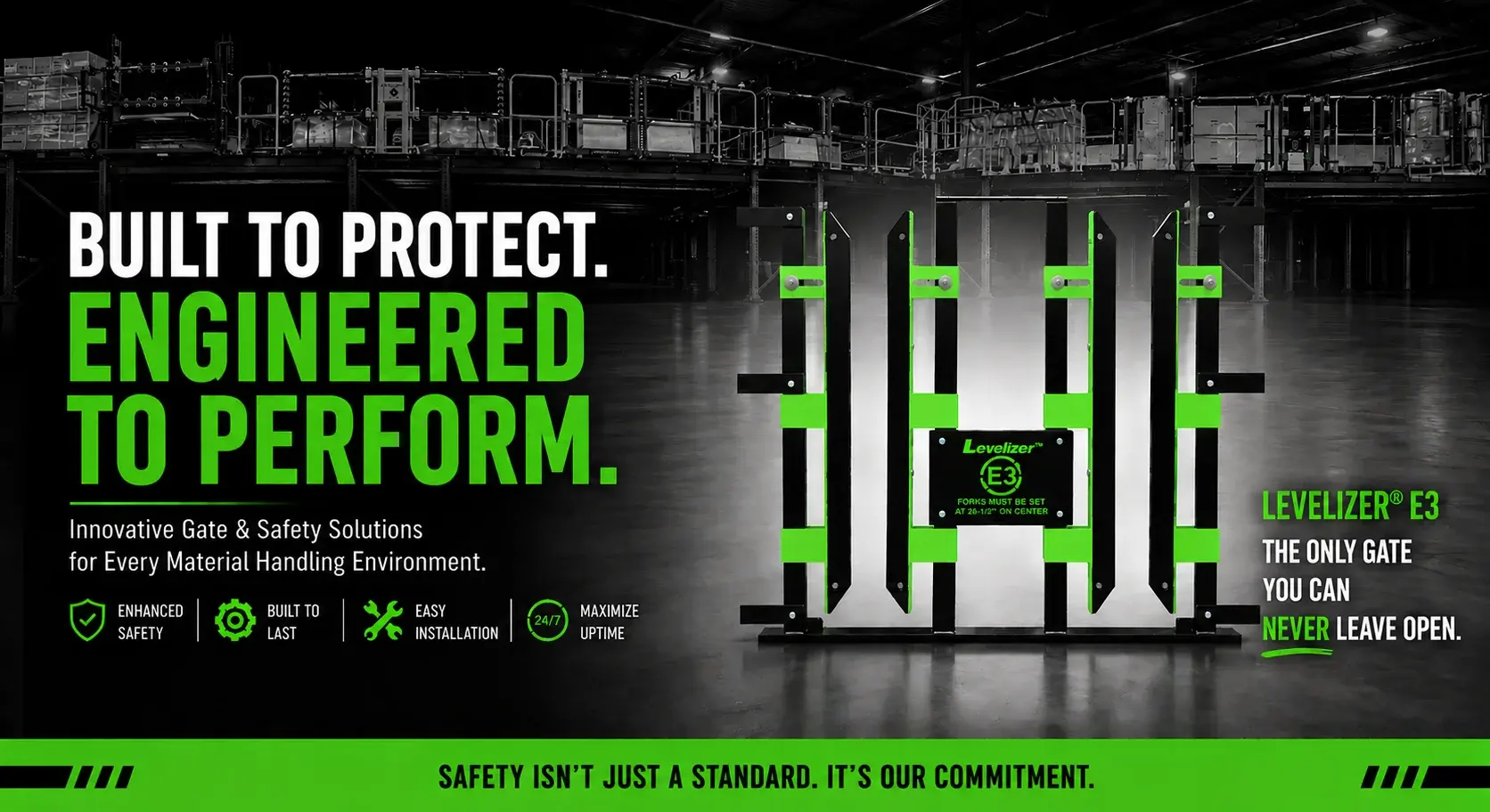 Levelizer® E3 mezzanine safety gate: Built to Protect. Engineered to Perform. Innovative gate and safety solutions for every material handling environment.